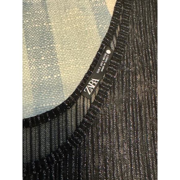 Zara size small bodysuit, sheer, black and gold metallic. - Picture 6 of 7